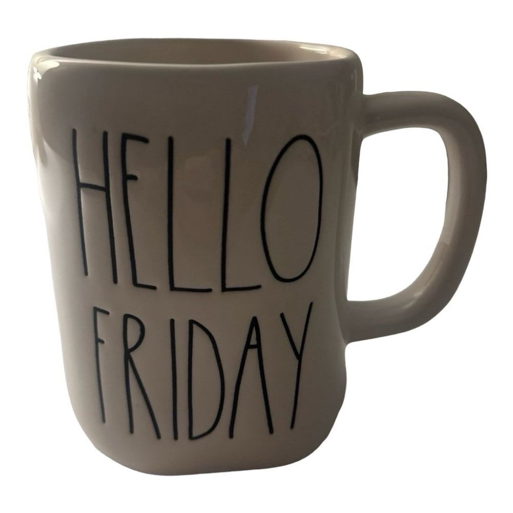 Rae Dunn Hello‎ Friday Coffee Mug - Large Letter Font, Novelty Cup